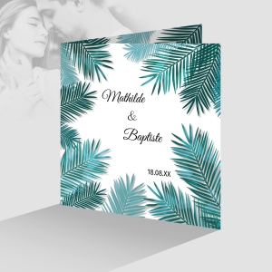 beau faire-part de mariage élégant jungle feuille vertes original avec programme et photos