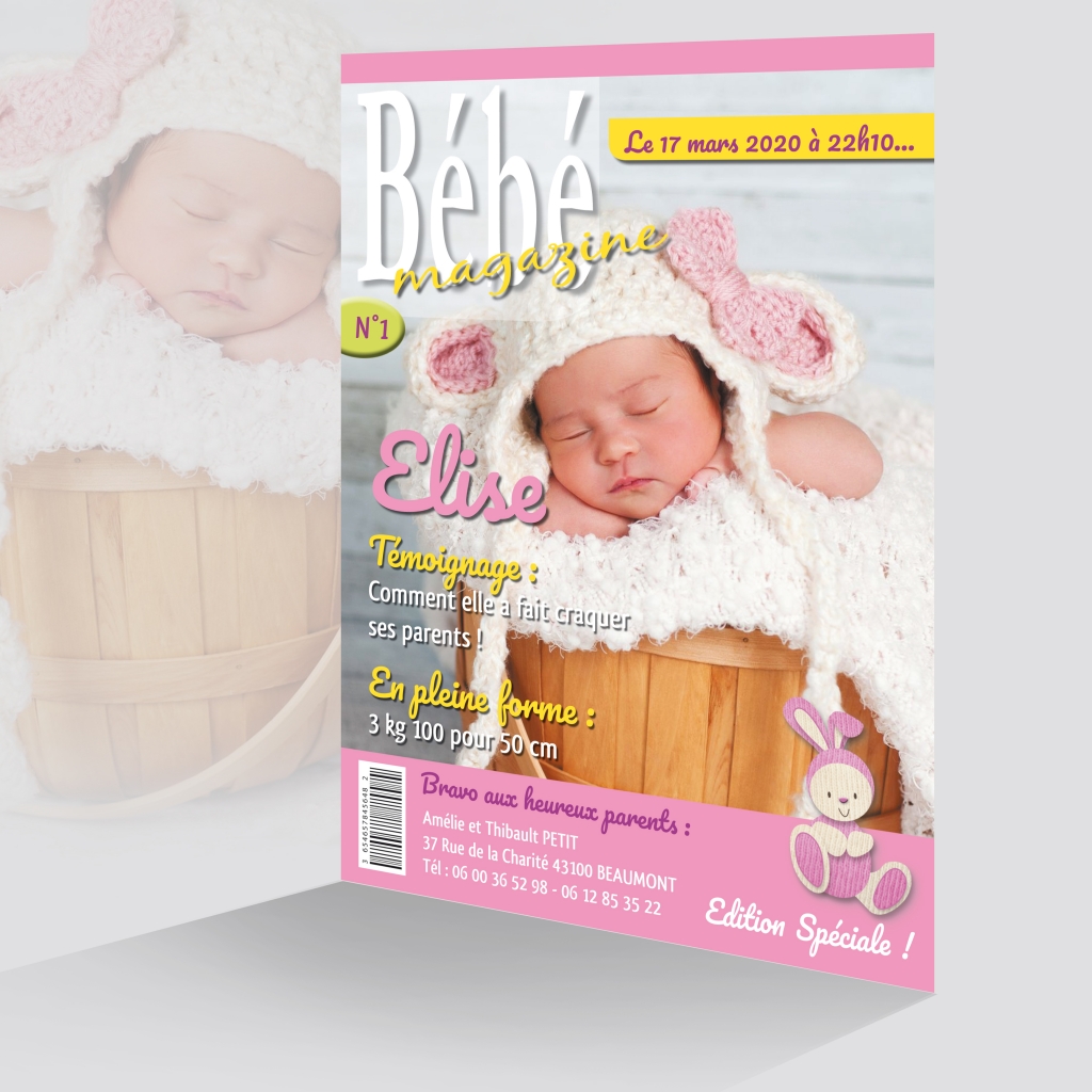 Beau Faire Part Naissance Bebe Magazine Fille Grand Format Avec Photo Joli Faire Part