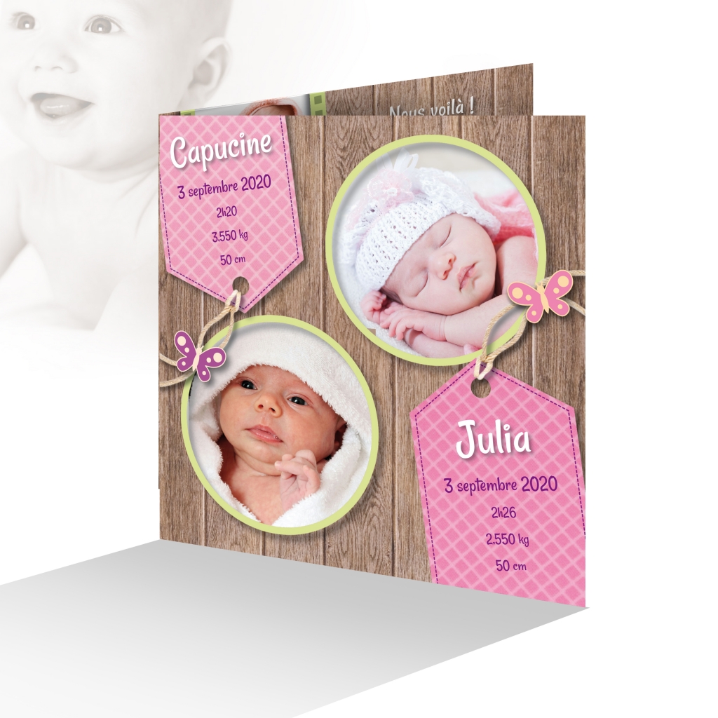 Beau Faire Part De Naissance Jumeau Fille Jumelles Photos Pele Mele Joli Faire Part