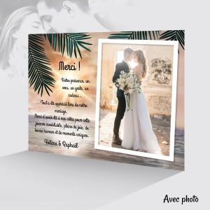 belle carte de remerciement de mariage couché de soleil élégante avec photo