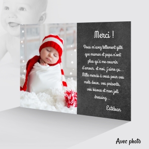 belle carte de remerciement pour la naissance fond ardoise original photo