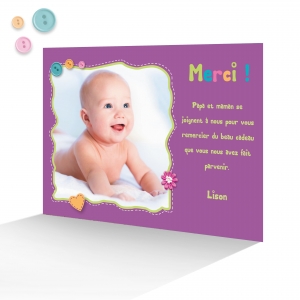 Belle Carte Remerciement Fille Elégante Fille avec Grande Photo