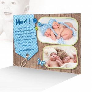Belle Carte Remerciements Jumeaux Garçons Originale Exclusive Photos