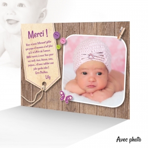 Belle Carte Remerciements spéciale Naissance Fille Doudou Lapin Photo