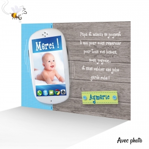 Carte de Remerciement Bébé Garçon Téléphone Rigolo avec Photo
