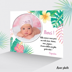 Carte de remerciement fleurs fille photo