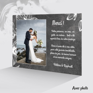 carte de remerciement fond en ardoise originale photo fleurs de lys