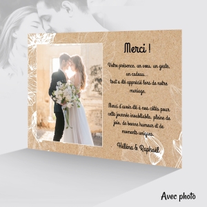 carte de remerciement fond en papier kraft originale avec photos et fleurs de lys