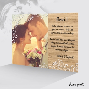 carte de remerciement fond kraft avec photo pour le mariage