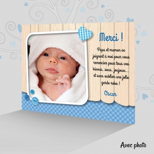 Carte de remerciement garçon avec photo tendance