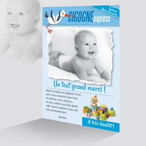 Carte de Remerciement Garçon Spécial Magazine « Cigogne Express » 