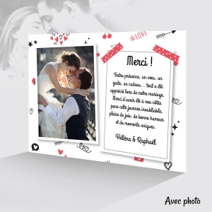 Carte de remerciement glamour mariage avec photo humoristique