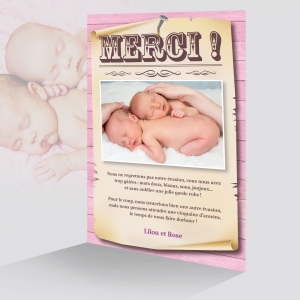 Carte de Remerciement Jumelle Rose fille Photo Original Humoristique 