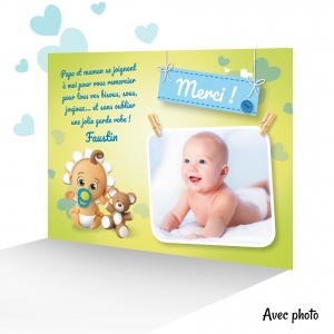 Carte de Remerciement Magnifique Garçon avec Photo et un Bébé Rigolo