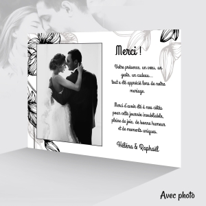 carte de remerciement mariage en noir et blanc avec fleurs de lys originale