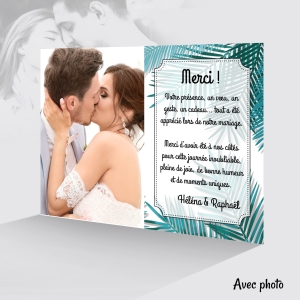 carte de remerciement mariage original exotique original avec photo