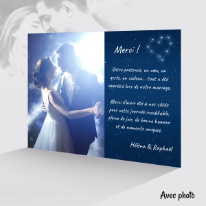 Carte de remerciement mariage photo constellation étoiles astronomie