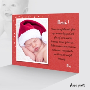 carte de remerciement noel original fond rouge imitation papier recyclé