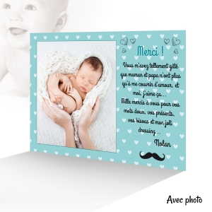 carte de remerciement photo garçon élégante