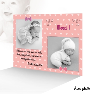 Carte de remerciement photo jumelles joli fond rose photo