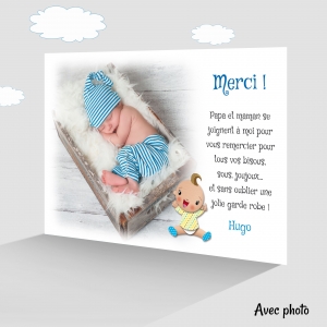 Carte de Remerciement Photo Originale Bébé Garçon