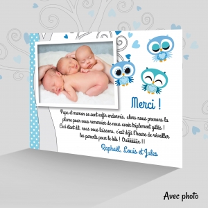 Carte de remerciement pour des triplés garçons originale et amusante