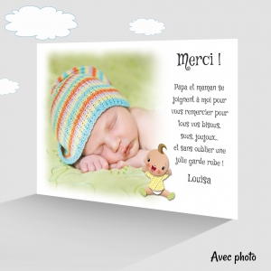 Carte de Remerciement Tendance Humour avec Petit Bébé Amusant + Photo