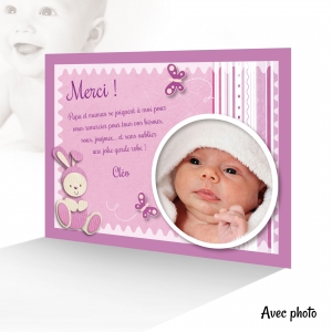 Carte de Remerciements Fille Photo Lapin Exclusivité Joli Faire Part