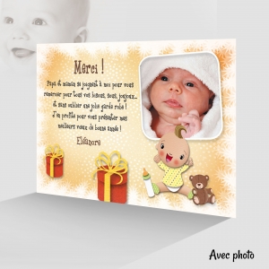 Carte de Remerciements Photo Mixte Fille ou Garçon avec Bébé Original