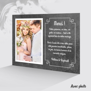 Carte de remerciment photo élégante fond ardoise