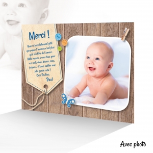Carte pour dire Merci Garçon Doudou Lapin Mignon Photo Etiquette