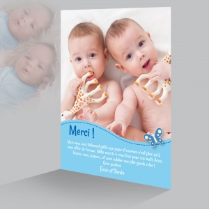 Carte pour dire Merci Jumeaux Garçon Originale Photo Portrait des Bébés
