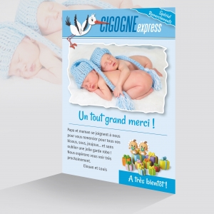 Carte pour dire Merci Jumeaux Garçons Rigolo Magazine Cigogne Express