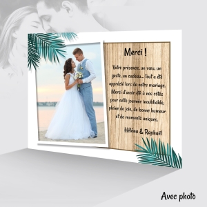 carte pour dire merci pour le mariage fond bois exotique
