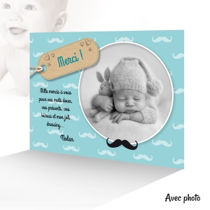 carte pour dire merci remerciement naissance garçon élégante photo