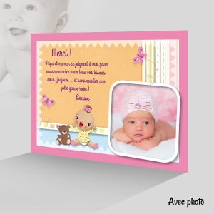 Carte remerciement Fille à Peronnaliser Photo
