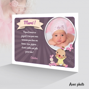 Carte remerciement fille joli fond violet à personnaliser en ligne avec photo