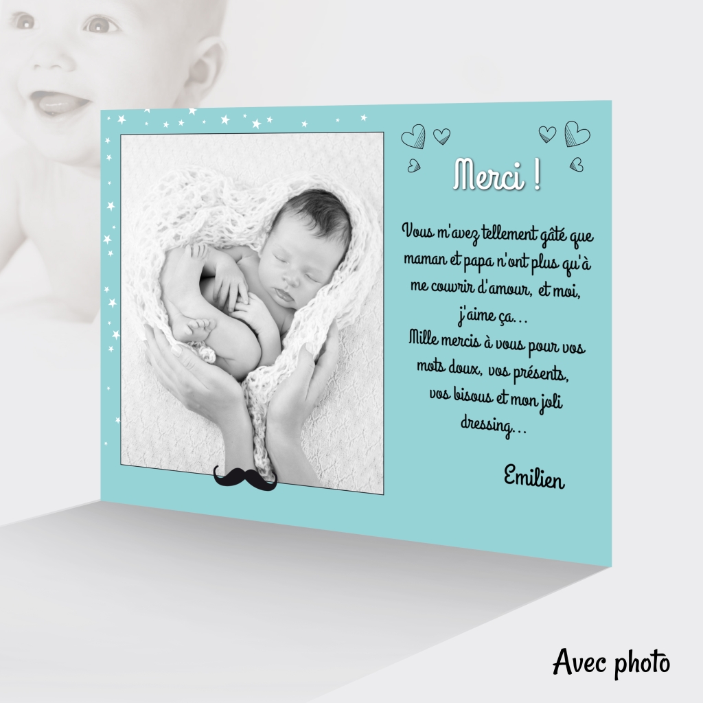Carte Remerciement de Naissance Bébé Fille sur des Cadeaux
