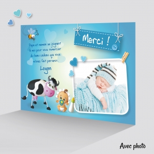 Carte Remerciement Humoristique photo Garçon avec une Vache