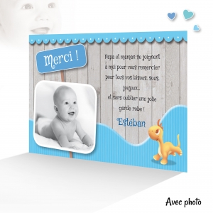 Carte Remerciement Humour bébé Dinosaure Garçon avec une Photo