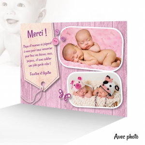 Carte Remerciement Jumeaux Jumelle Fille Tendance Famille Ours Photo