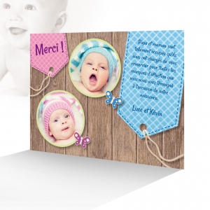 Carte Remerciement Jumeaux Originale Fille et Garçon avec Photos