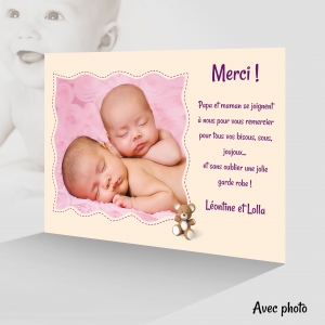 Carte Remerciement Jumelles Unique Bébés Humoristique sur des Cadeaux