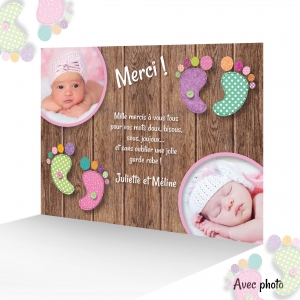Carte Remerciement Jumelles Unique Photos Mignons Petits Pieds de Bébés
