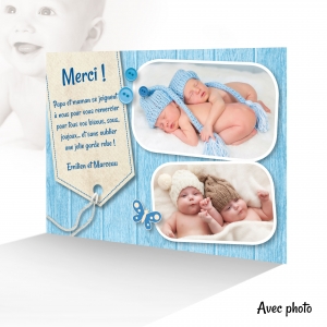 Carte Remerciements Naissance Jumeaux Originale Famille Ours Garçons