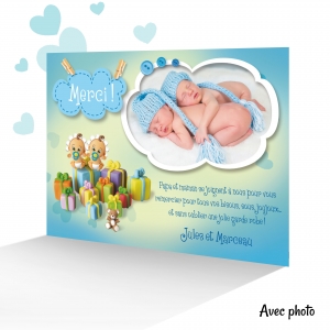 Carte Spécial pour dire Merci Unique Tendance avec une Photo Jumeaux Garçons