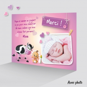 Carte Spécial Remerciement Fille avec une Vache Rigolote avec Photo