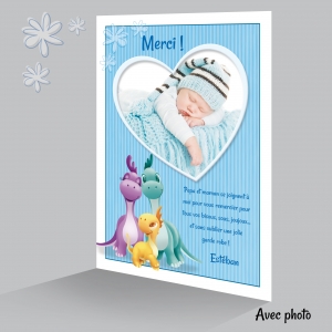 Carte Spécial Remerciements Photo Garçon Original Famille de Dinosaure