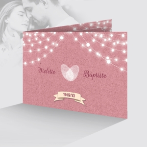 chic faire part de mariage élégant empreintes digitales coeur fond kraft rose original