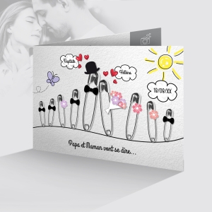 chic faire-part de mariage rétro humour pour famille recomposée famille nombreuse original